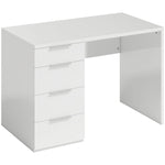 Bureau d'ordinateur à haute brillance avec 4 tiroirs, 110 x 60 cm, bureau avec rangement, style moderne, blanc
