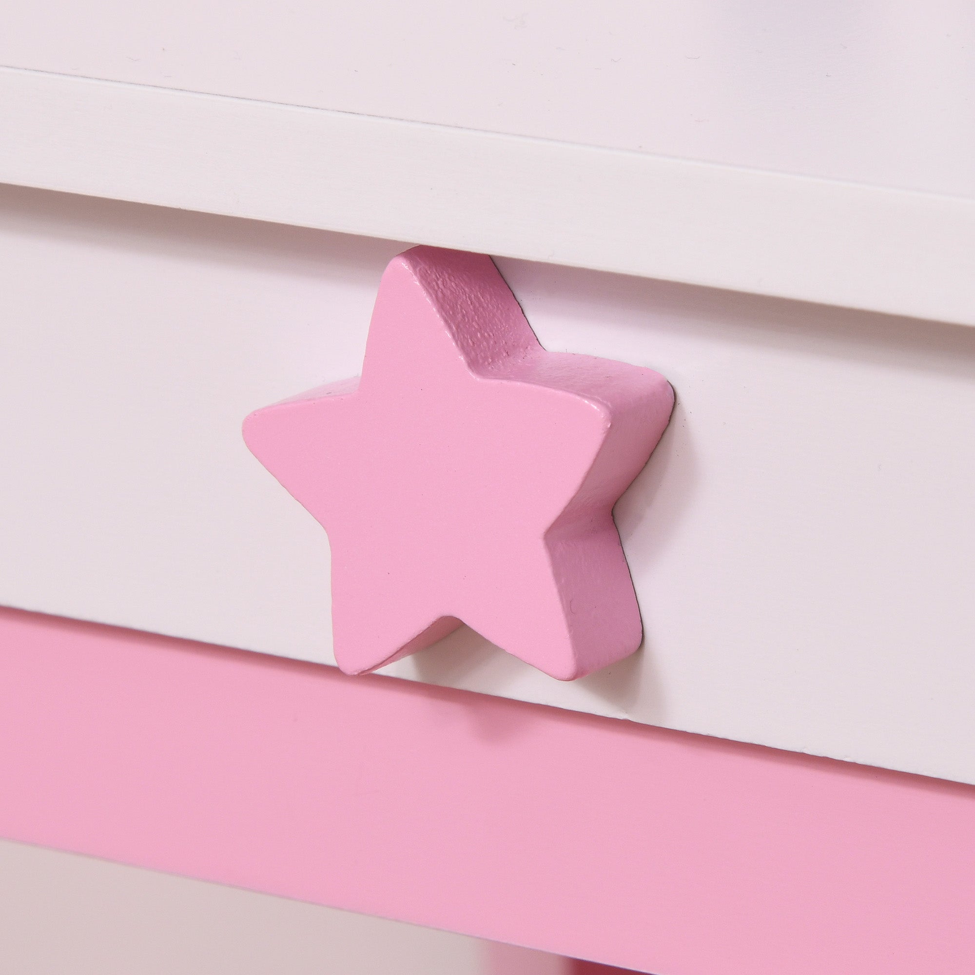 Coiffeuse Enfant Design Licorne - Tabouret Inclus - dim. 49L x 34l x 90H cm - tiroir, Miroir - MDF - Rose Blanc