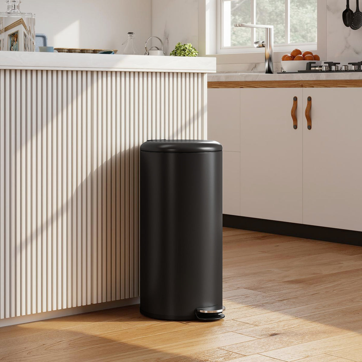 Poubelle de Cuisine 30 L en Métal, Poubelle à Pédale avec Couvercle à Fermeture Douce et Seau Amovible, Noir