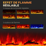 Cheminée électrique 1800 W avec effet flamme en LED 3 couleurs et 5 luminosités, montage mural/encastrable