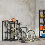 Supporto per biciclette, rastrelliera per 3 biciclette con cestello superiore, 4 ganci, 90 x 54 x 100 cm, nero