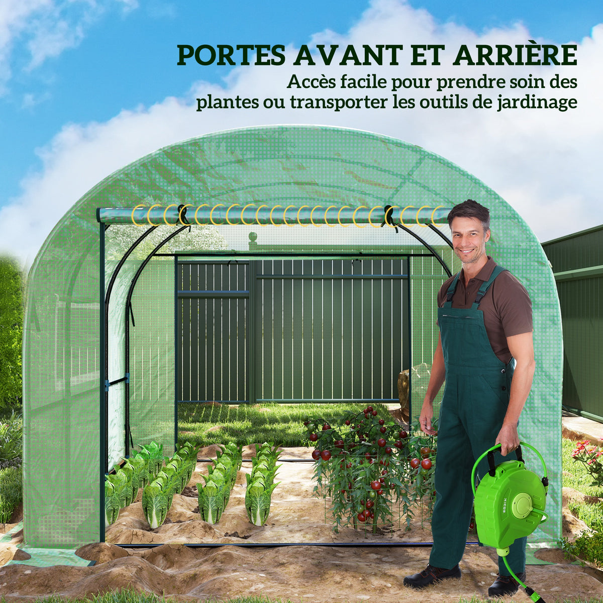 Serre de jardin serre tunnel de jardin 9m² PE Haute densité 135 g/m², avec 2 portes zippées 300 x 300 x 200 cm, vert