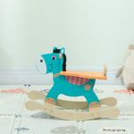Cavallo a dondolo per bambini, asino giocattolo a dondolo per neonati in legno con manubrio e base stabile, 59 x 27 x 43 cm, verde scuro