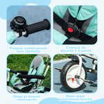 Tricycle 6 en 1 pour enfants, auvent, ceinture de sécurité 5 points, rangement, repose-pieds, frein, 1-5 ans, vert