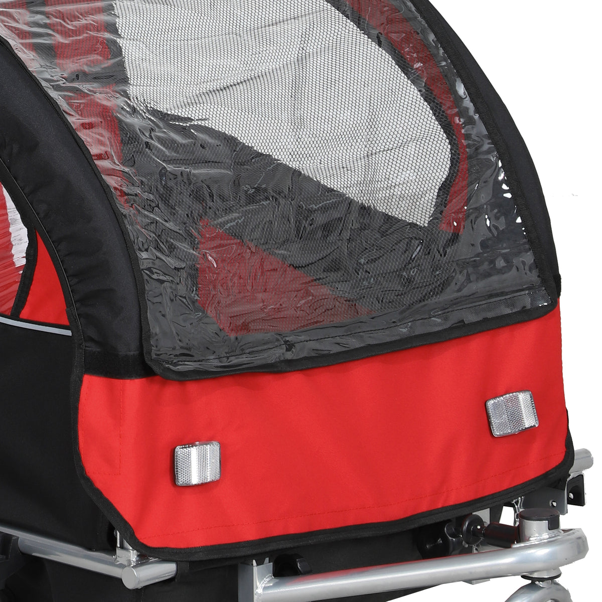 Remorque vélo enfant 2 en 1 avec ceinture de sécurité 5 points, réflecteurs, drapeau et rideau coupe-vent, rouge