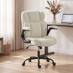 Chaise de Bureau Ergonomique en Chenille, Fonction Bascule, Accoudoirs Relevables, Hauteur Réglable, 70x67x108cm, Beige