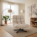 Wohnzimmersessel ohne Armlehnen, Drehstuhl aus Chenille-Stoff, breite Sitzfläche, 75 x 95 x 90 cm, Creme