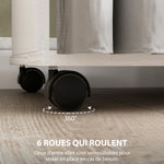 Armoire penderie Meuble de Rangement Mobile 6 roulettes 120L x 40l x 128H cm en bois blanc