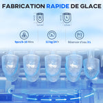 Machine à glaçons avec distributeur d'eau, ice maker, 12kg en 24h, 9 glaçons en 6-10 minutes, 25,2x38,9x36,3cm, noir