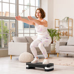 Stepper aerobic fitness hauteur reglable 2 niveaux surface antiderapante PP 68 x 29 x 15 cm noir et gris