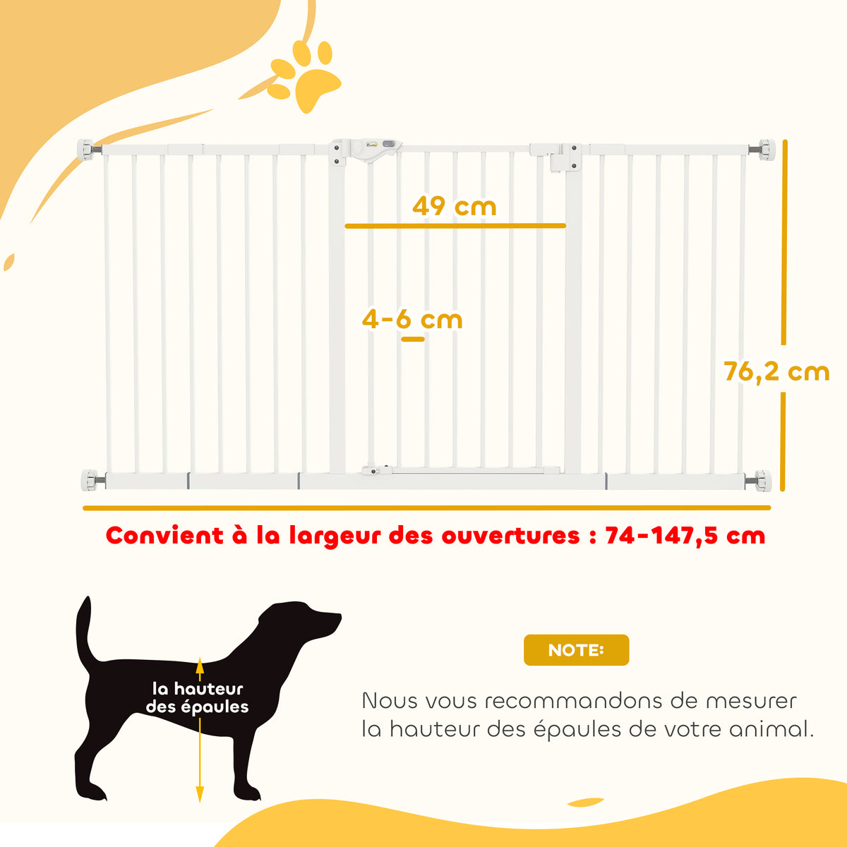 Barrière de sécurité animaux porte fermeture automatique système de double verrouillage sans perçage 3 extensions blanc