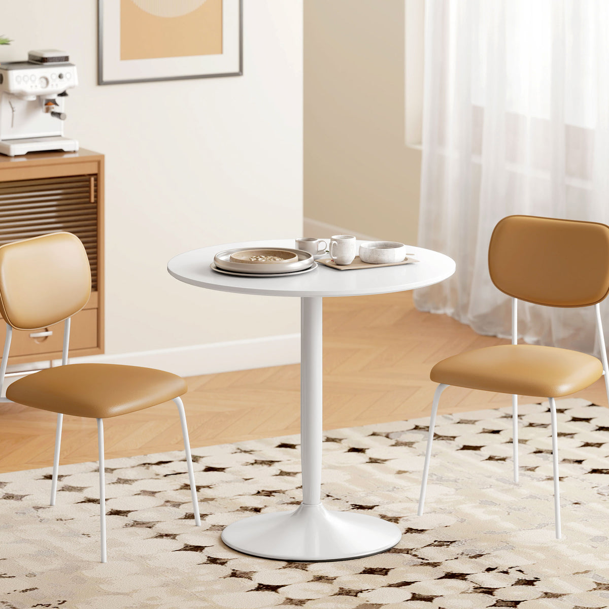 Tavolo da pranzo rotondo per 2 persone, tavolo da cucina in stile moderno con base in acciaio, Ø 80 x 75 cm, bianco
