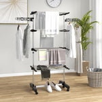 Folding laundry drying rack with side wings for indoor and outdoor use, 142 x 55 x 172 cm, 4 tiers, black