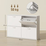 Armoire à Chaussures Meuble à Chaussures Grande Taille dim. 120L x 24l x 81H cm 4 Portes abattantes Double Niveau en Bois Blanc