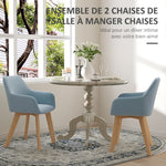 Lot de 2 chaises de salle à manger Fauteuil Assise rembourrée en tissu effet velours Pieds en bois, bleu