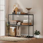Table Console en Acier 2 Étagères Design Moderne pour Salon Entrée Couloir 100 x 30 x 87 cm Noir