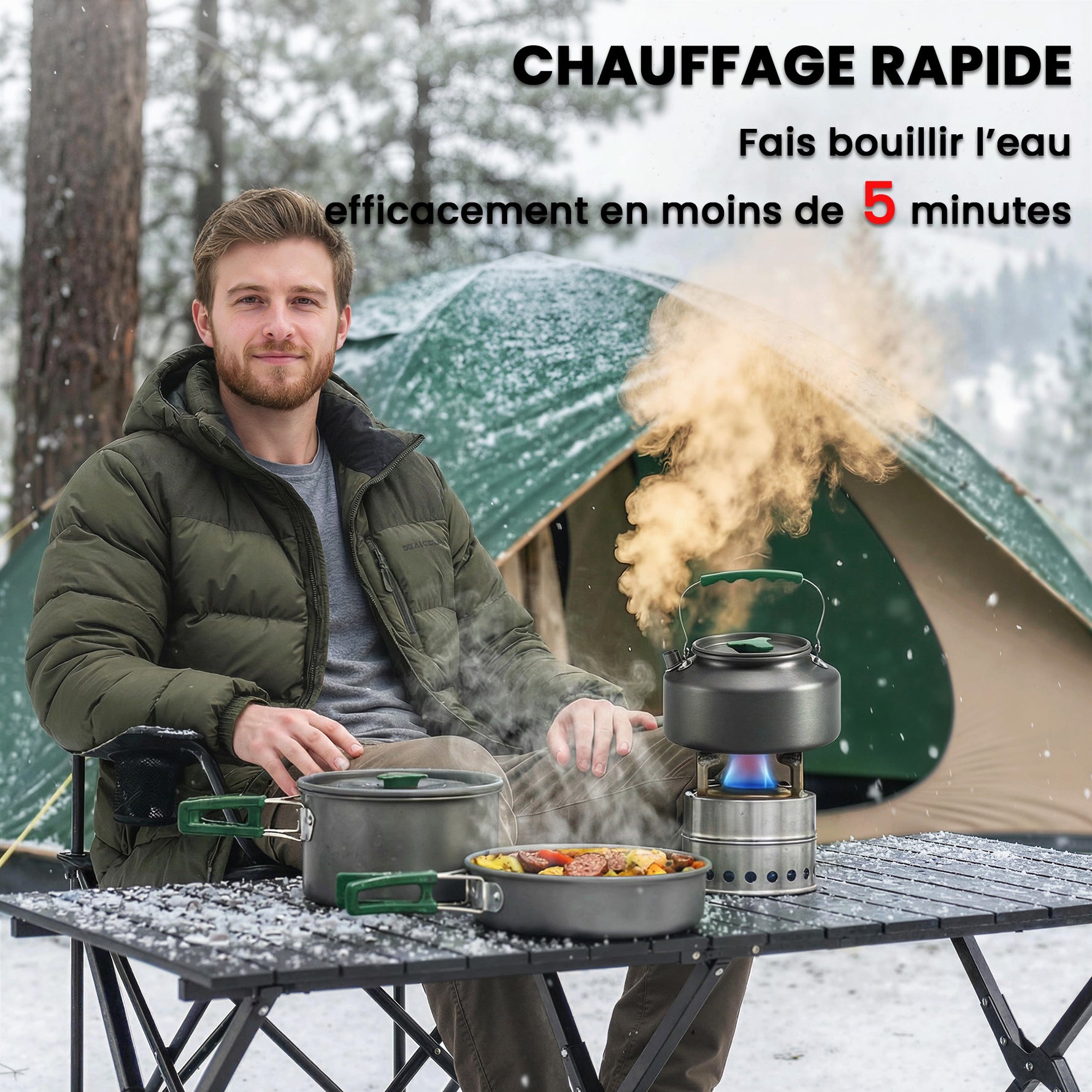 Kit de Casseroles Camping en Aluminium 11 Pcs, avec Sac de Rangement et Poignées Anti-Brûlures, Ø19x10cm, Gris-5
