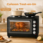 Minihorno con 2 placas de cocción y rustidor 46L 2850 W, horno de convección multifunción, temporizador, negro
