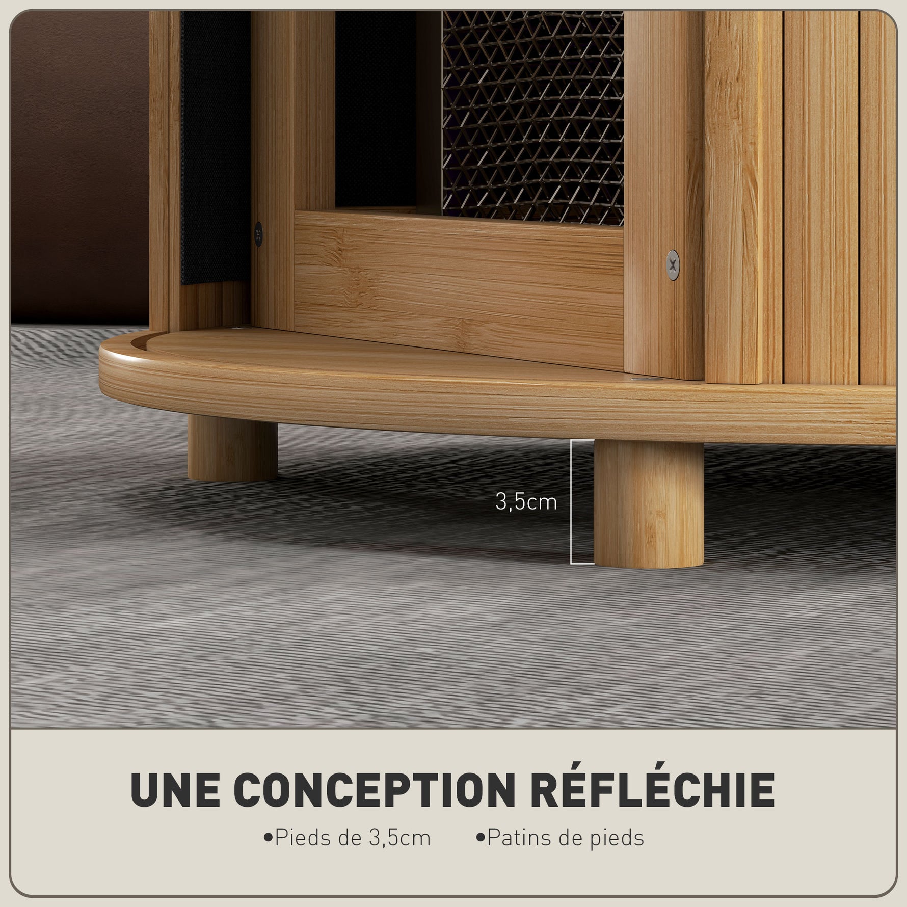 Table basse ronde table de salon en bambou avec rangement caché et porte coulissante, dim. Ø 60 x 45H cm, bois naturel-5