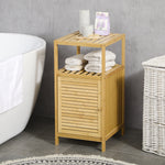 Meuble de rangement pour salle de bain en bambou 2 étagères et 1 placard avec porte 33 x 36,5 x 67 cm naturel