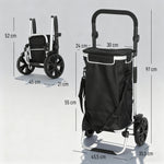Chariot de courses pliable 40 L caddie de courses portable à roulettes avec poignée télescopique, 45,5x35,5x97cm, noir