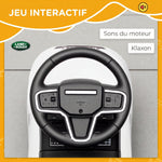 Porteur enfants voiture sous licence Land Rover, véhicule à pousser, klaxon, sons de moteur, rangement sous siège, blanc