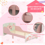 Lit pour enfant 3-6 ans avec barrières de sécurité et motifs dim. 77 x 143 x 60 cm sommier à lattes inclus - rose