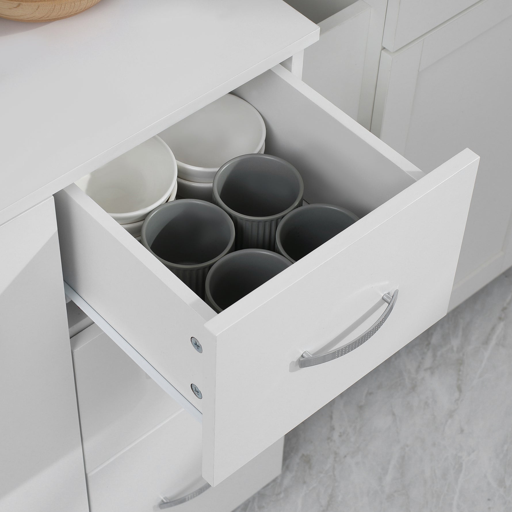 Armoire de cuisine multi-rangements 4 portes 3 tiroirs étagère + grand plateau 89L x 39,5l x 168H cm blanc