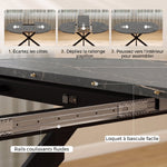 Tavolo da pranzo ovale allungabile per 4-6 persone, tavolo da cucina con allunga 100-135 cm, effetto marmo nero