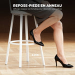 Lot de 2 tabourets de bar, chaises de bar, assise rembourrée 75,5H cm, dossier et repose-pieds, bois naturel et blanc