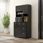 Mobile da cucina multi-ripiano, 4 ante, 3 cassetti, mensola + ampio piano d'appoggio, 89L x 39,5P x 168A cm, nero