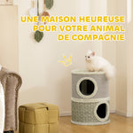 Tonneau à gratter pour chat arbre à chat sisal naturel et herbiers marins recouvert de peluche 35,5x35,5x49cm kaki café