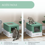 Maison de toilette pour chat pliable double porte battante et supérieure pelle fourni 47,5 x 35,5 x 36,7 cm vert