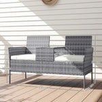 Banc de Jardin en résine tressée 2 Places avec Table et Coussins - 135 x 64 x 81 cm - pour Balcon et Terrasse Noir