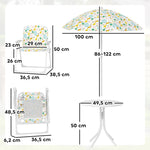 Ensemble salon de jardin extérieur enfant 4 pièces, motif éléphant et girafe, parasol réglable Ø 100 cm, chaise pliable