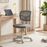 Chaise de Bureau Ergonomique Sans Accoudoirs, Fauteuil de Bureau Pivotant, Dossier Courbé en Maille et Roulettes, Gris