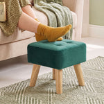 Fußhocker für das Wohnzimmer, Hocker, gepolzter Stoffsitz mit Holzbeinen, 27 x 27 x 26 cm, Dunkelgrün