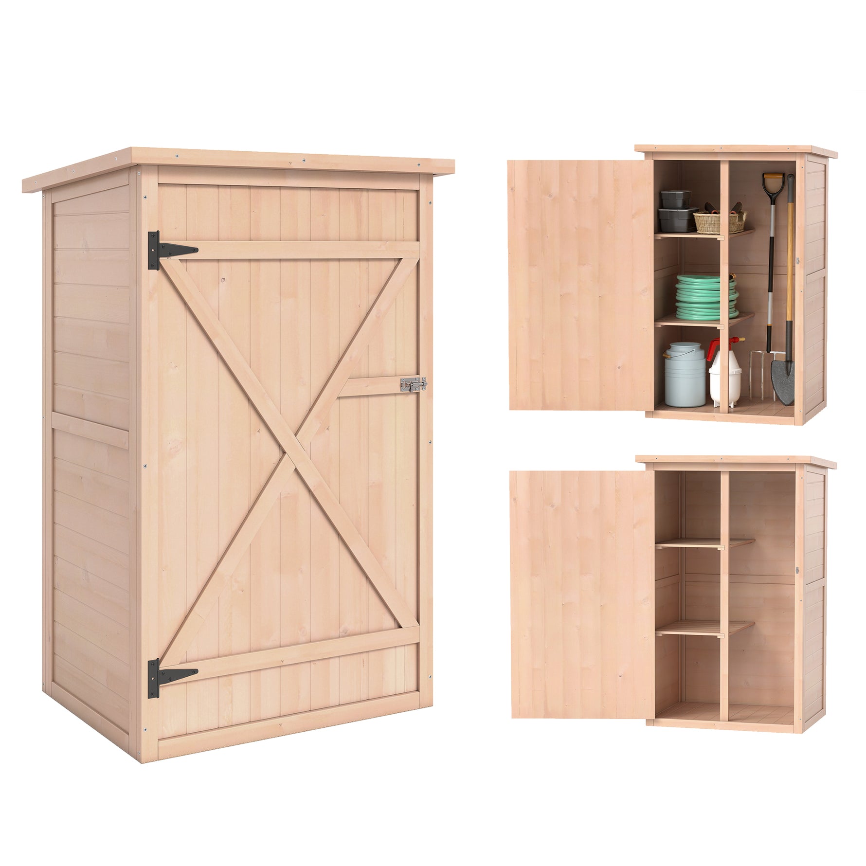 Armoire abri de Jardin Remise pour Outils Bois de Sapin pré-huilé Toit bitumé incliné - Grande Porte