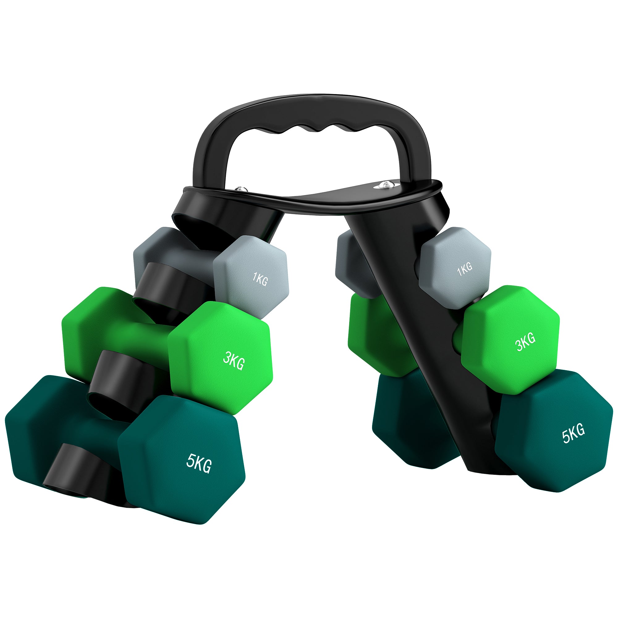 Lot d'haltères hexagonaux, haltères musculation, 2 x 1 kg, 2 x 3 kg, 2 x 5 kg, avec support convertible d'haltères
