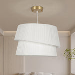 Suspension Luminaire Élégante à Double Abat-Jour, Rosace Dorée, Câble Réglable, Ampoule Non Incluse E14 40 W, Blanc