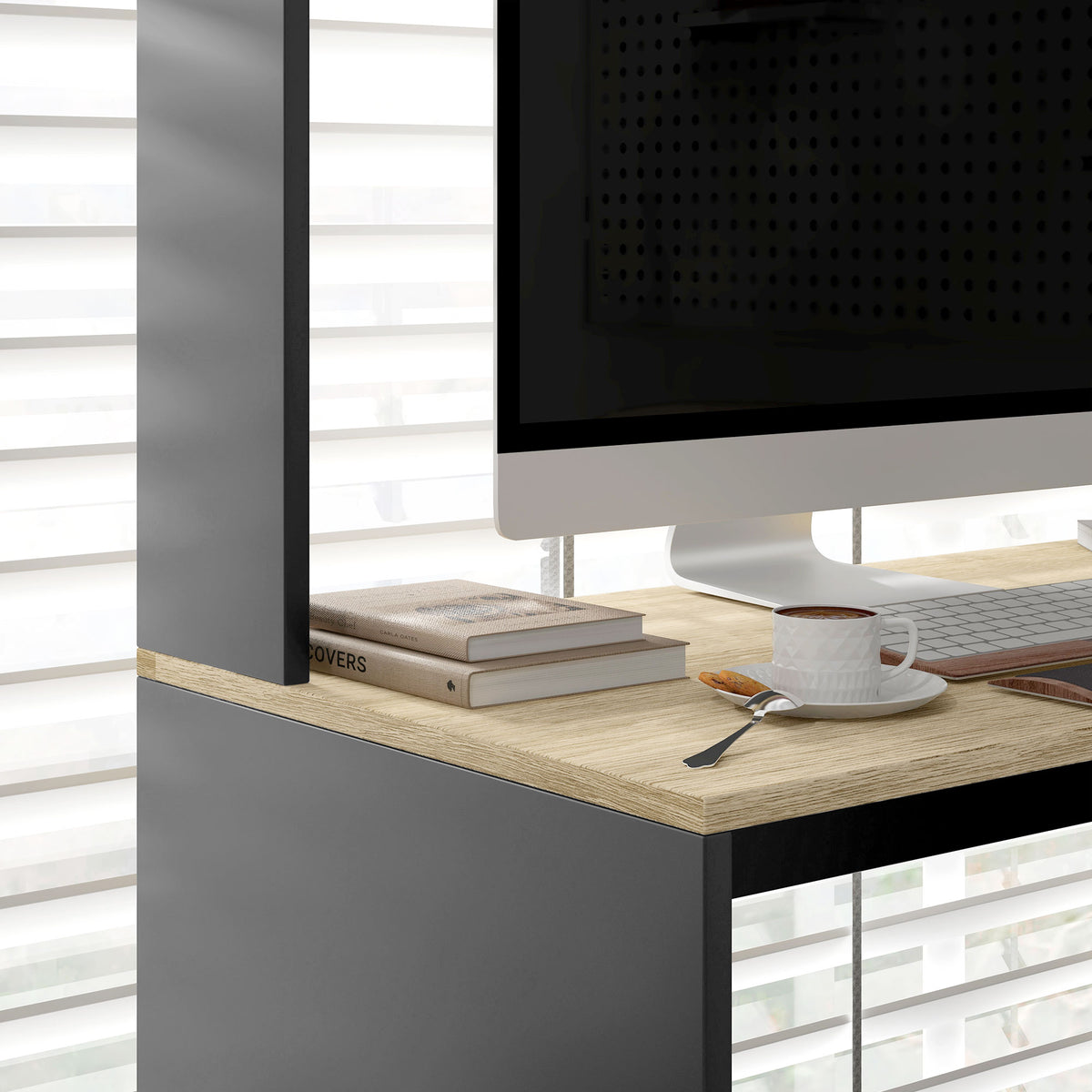 Bureau multi-rangements avec étagères, support pour unité centrale, grand bureau, 114L x 45l x 138H cm