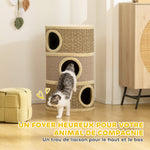 Krabton voor katten Krabpaal van natuurlijk sisal en zeegras bedekt met pluche 45 x 45 x 79 cm Kaki Bruin