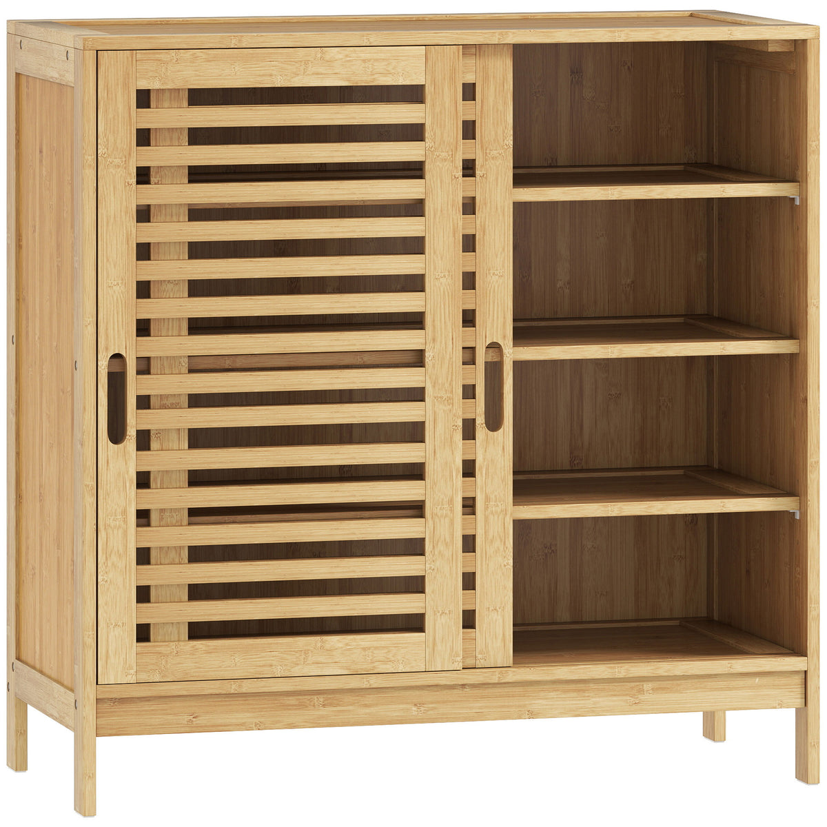 Meuble à chaussures en bambou 16 paires, armoire à chaussures, 2 portes coulissantes, étagères réglables, bois naturel