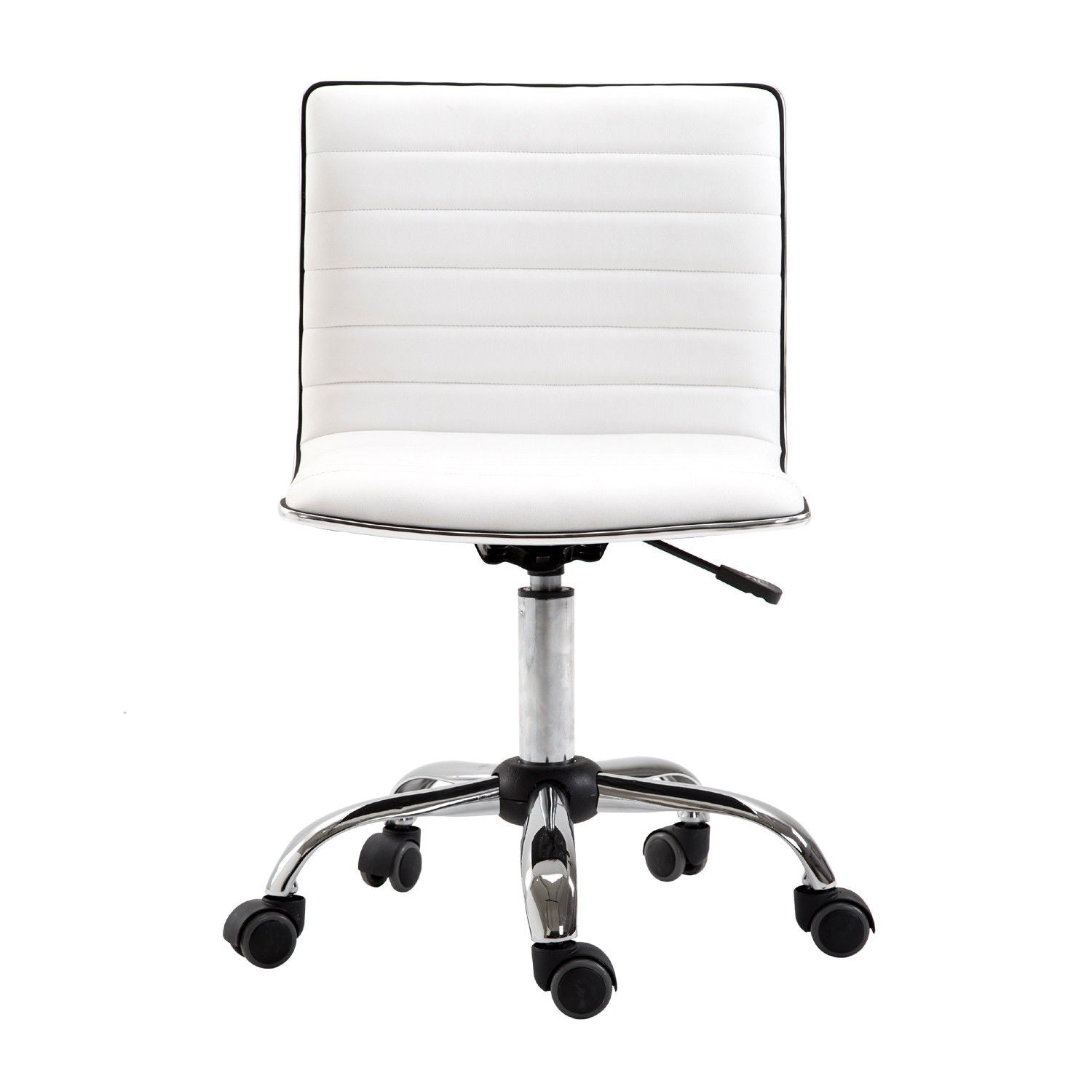 Chaise bureau sans accoudoirs, fauteuil de bureau, hauteur réglable, assise et dossier rembourrés, 48x52x78-90cm, blanc