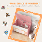 Coffre à jouet enfant coffre de rangement enfant couvercle rabattable motif de forêt coins arrondis 60 x 37 x 39 cm rose