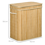 Panier à linge en bambou avec couvercle et poignées capacité 90 litres avec 2 sections et un sac amovible en tissu - 54,2 x 35,2 x 59,5 cm