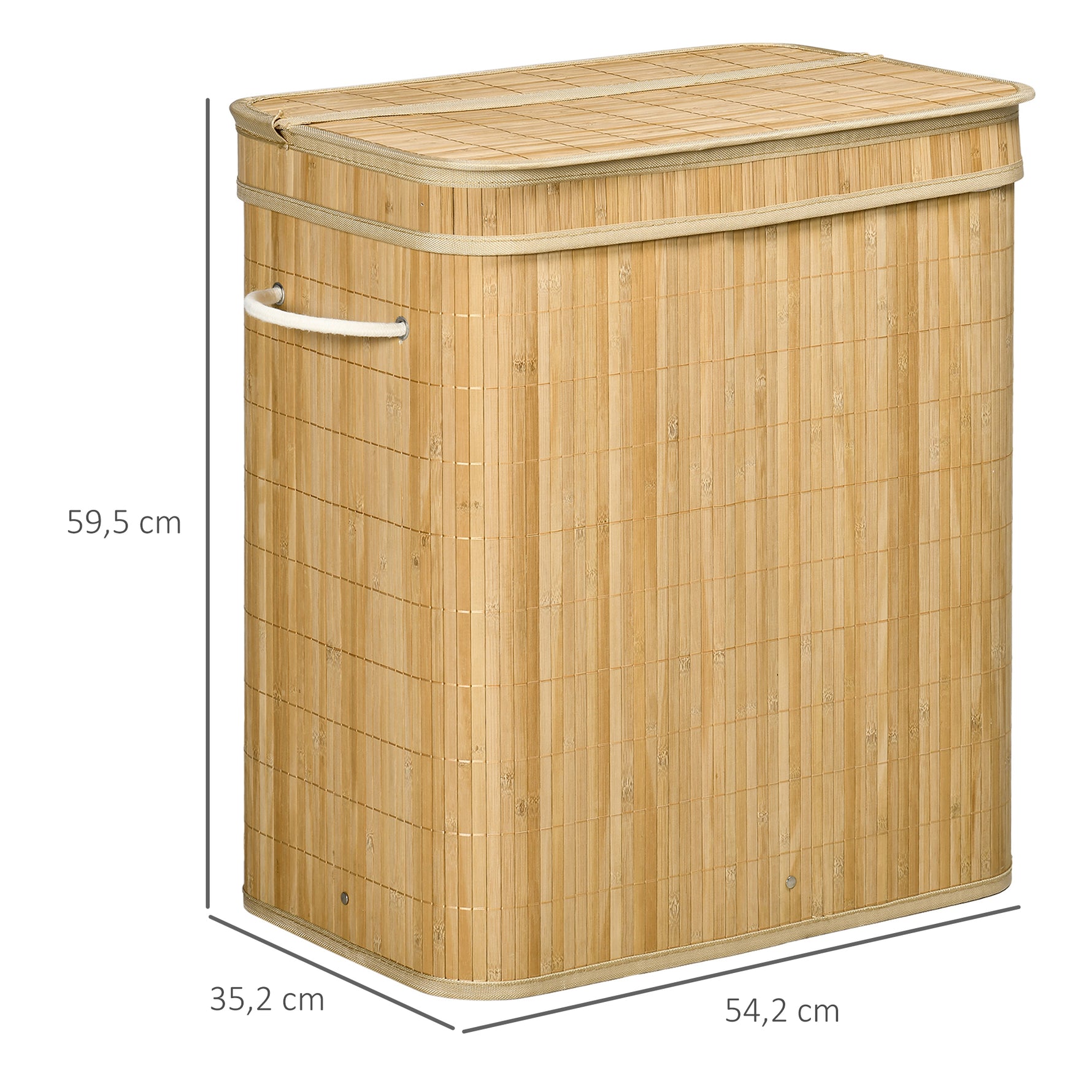 Panier à linge en bambou avec couvercle et poignées capacité 90 litres avec 2 sections et un sac amovible en tissu - 54,2 x 35,2 x 59,5 cm