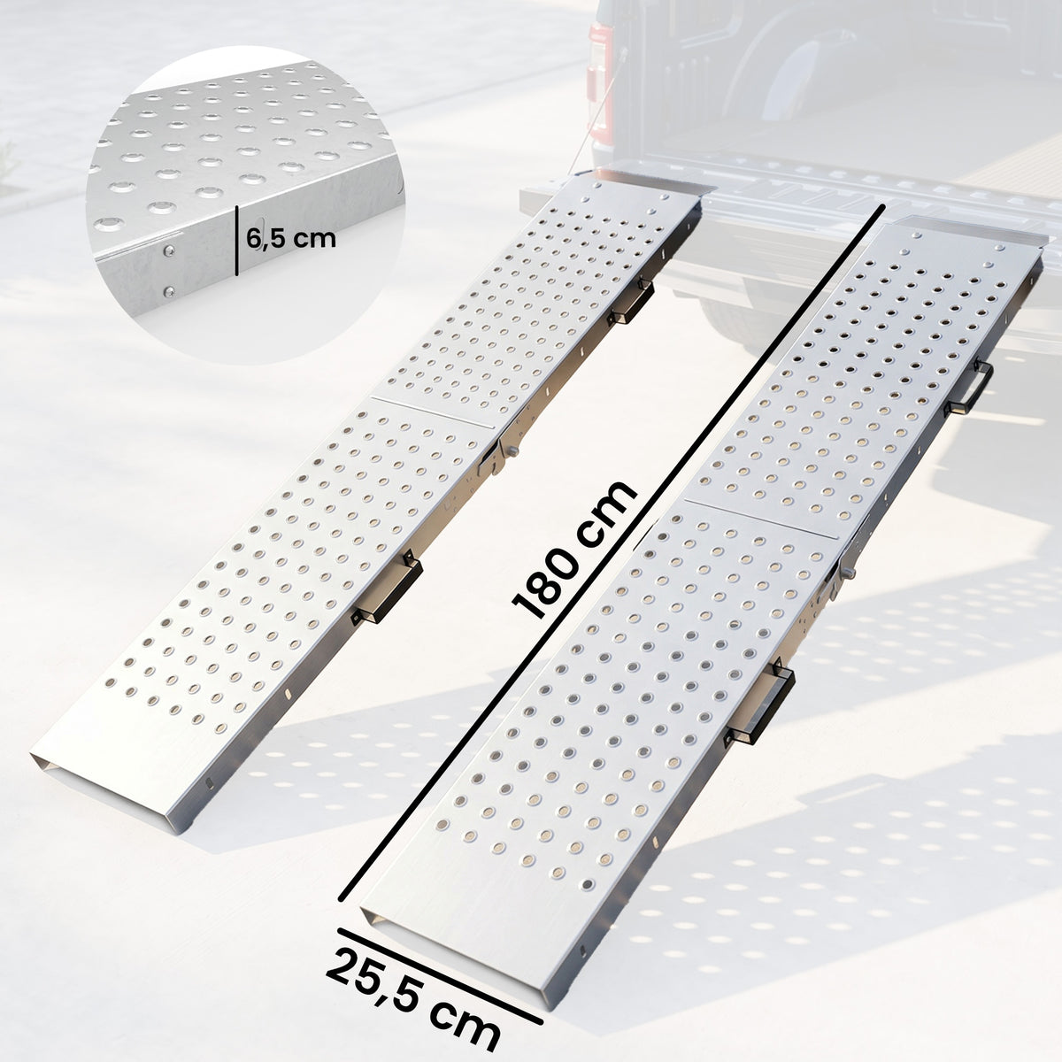 Lot de 2 Rampes de Chargement Pliantes avec Poignées et Surface Antidérapante, Charge Max. 400 kg, 180 x 25,5 cm, Argent