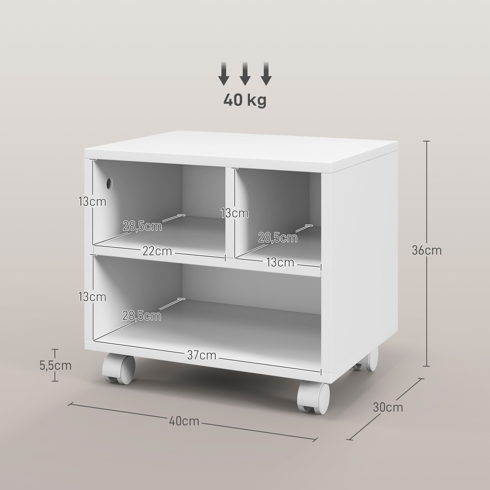 Support d'imprimante meuble de rangement bureau caisson 4 compartiments ouverts 40L x 30l x 36H cm blanc