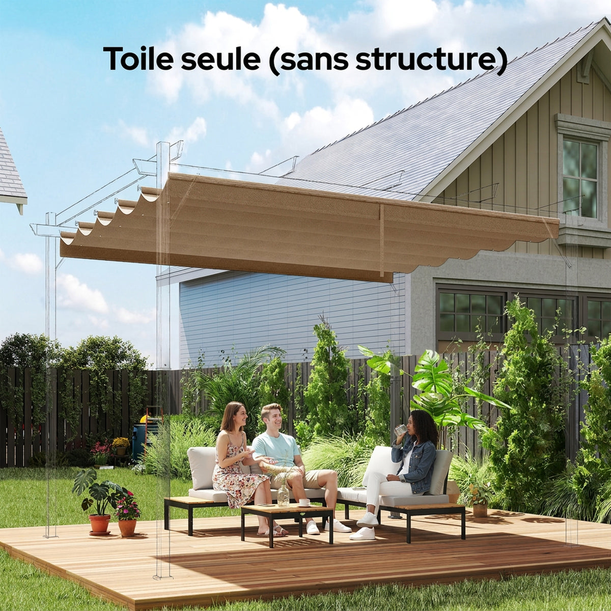 Toile de Toit pour Pergola Tonnelle Rétractable de 3 x 3 m - Toile Uniquement 250 x 255 cm, Ecru